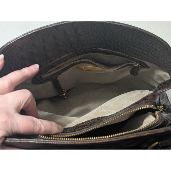 BRAHMIN Purse Tri-Textured Honeycomb Croc Embossed Leather VTG Shoulder Handbag - Picture 7 of 13